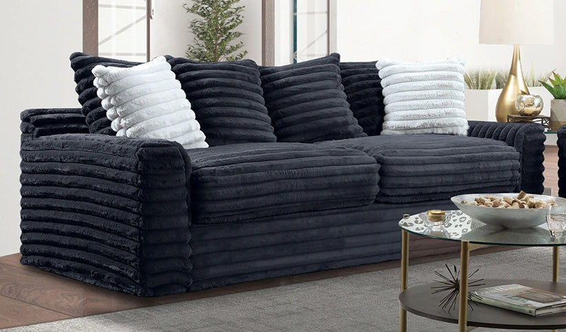 Jenna Onyx Sofa W/Fog Throw Pillows