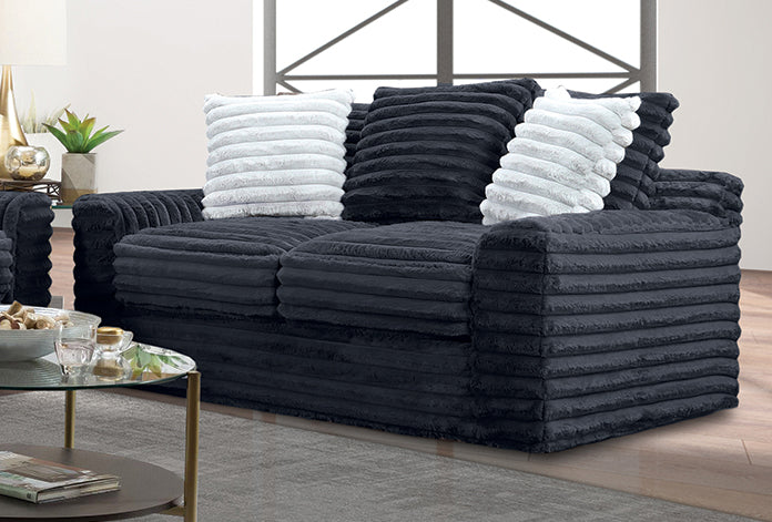 Jenna Onyx Loveseat W/Fog Throw Pillows