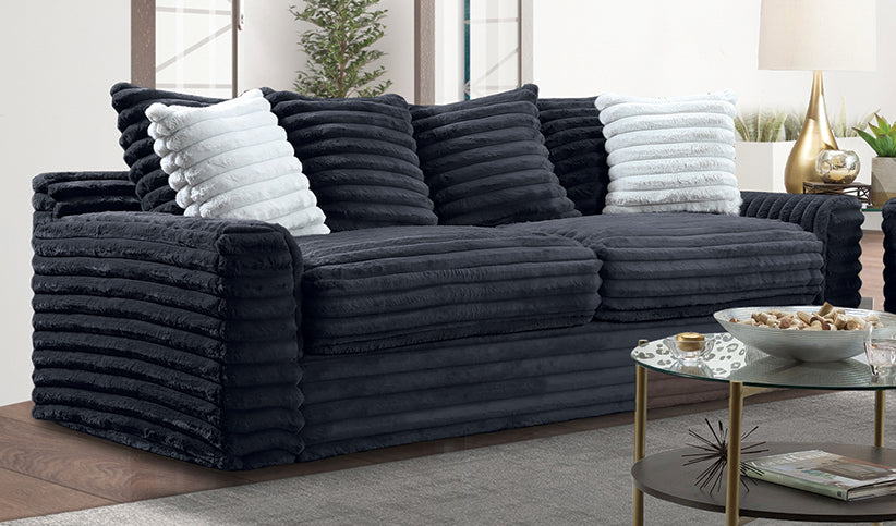 Jenna Onyx Sofa W/Fog Throw Pillows