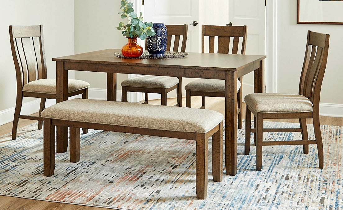 Everett Brown Dining Table W/4 Chairs & Bench
