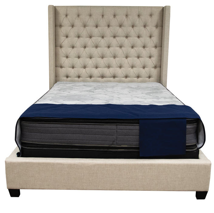 Queen Size Warren Beige Upholstered Headboard & Footboard & 4 Slats