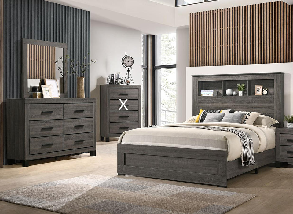 Salt Creek Grey Queen Bookcase Bed, Dresser, Mirror image