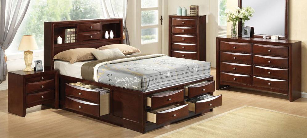 Emily Merlot Queen Storage Bed, Dresser, Mirror image