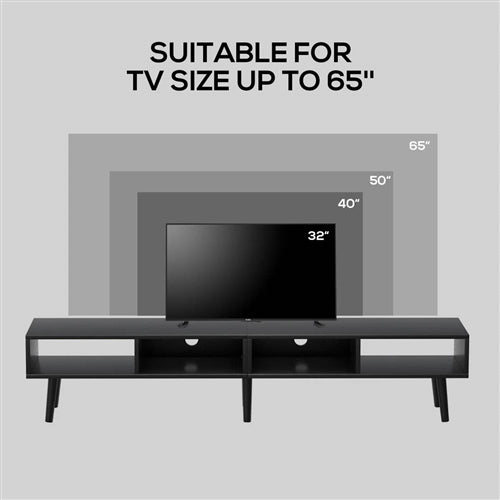 Mid-Century Modern Style TV Stand in Black Wood Finish - for TVs up to 65-inch