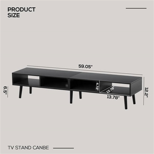 Mid-Century Modern Style TV Stand in Black Wood Finish - for TVs up to 65-inch