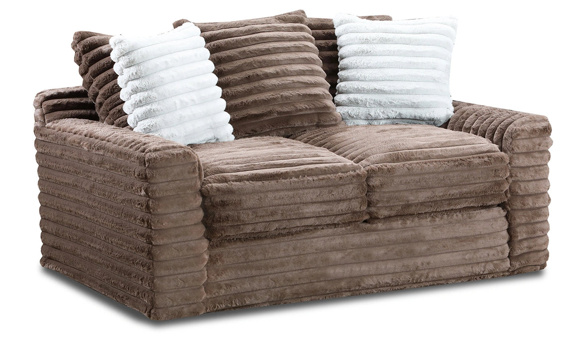 Jenna Chocolate Loveseat W/ Fog & Chocolate Throw Pillows