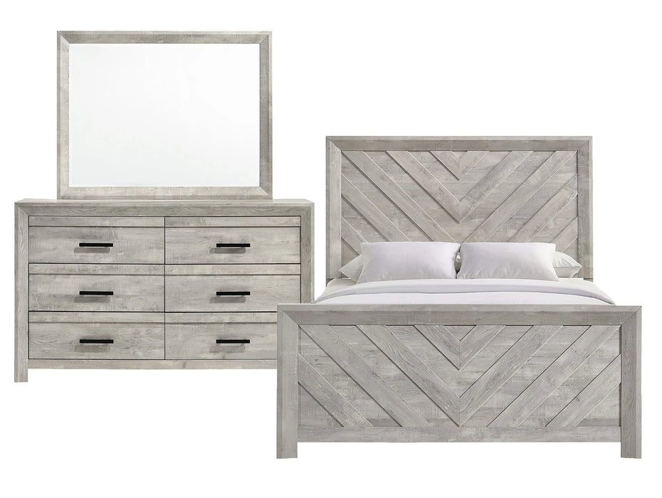 Ellen White Queen Bed, Dreser,Mirror