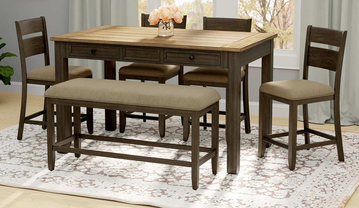 Sarasota Espresso Pub Table, 4 Chairs & Bench