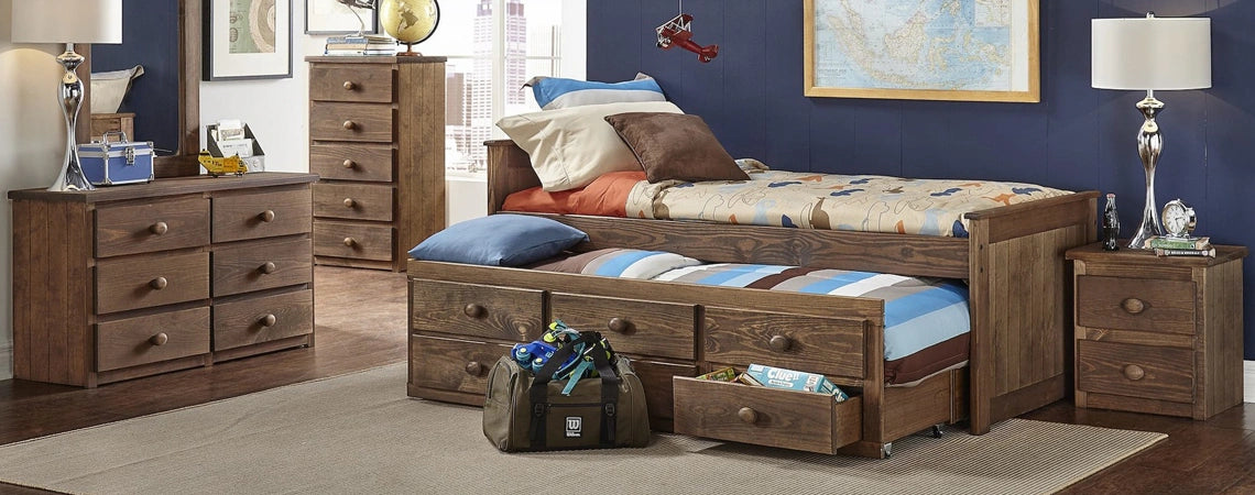 Chestnut Twin Captains Bed W/Trundle