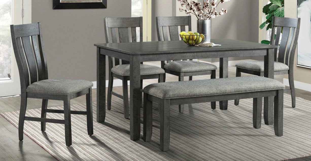 Hawthorne Grey Dining Table W/4 Chairs & Bench