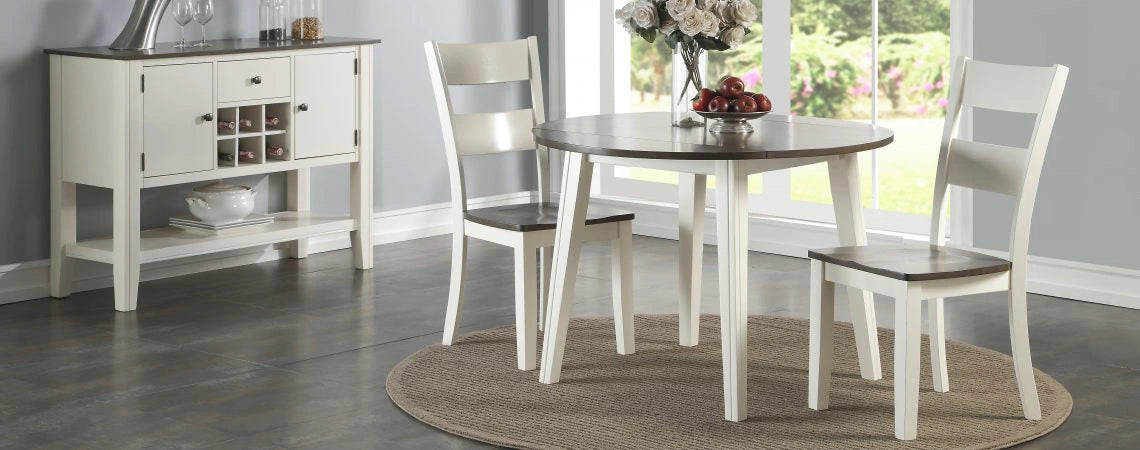 Grey & White Dining Drop Leaf Table & 2 Chairs